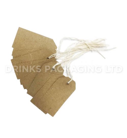 Pack of 100 Small Tags - Individually Strung Brown Kraft Paper Gift Tags (70mm x 35mm) | Beer Box Shop